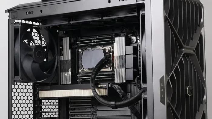 Inside the Threadripper PRO tower we built in Pune: one RTX PRO 6000 fitted, with free slots below it