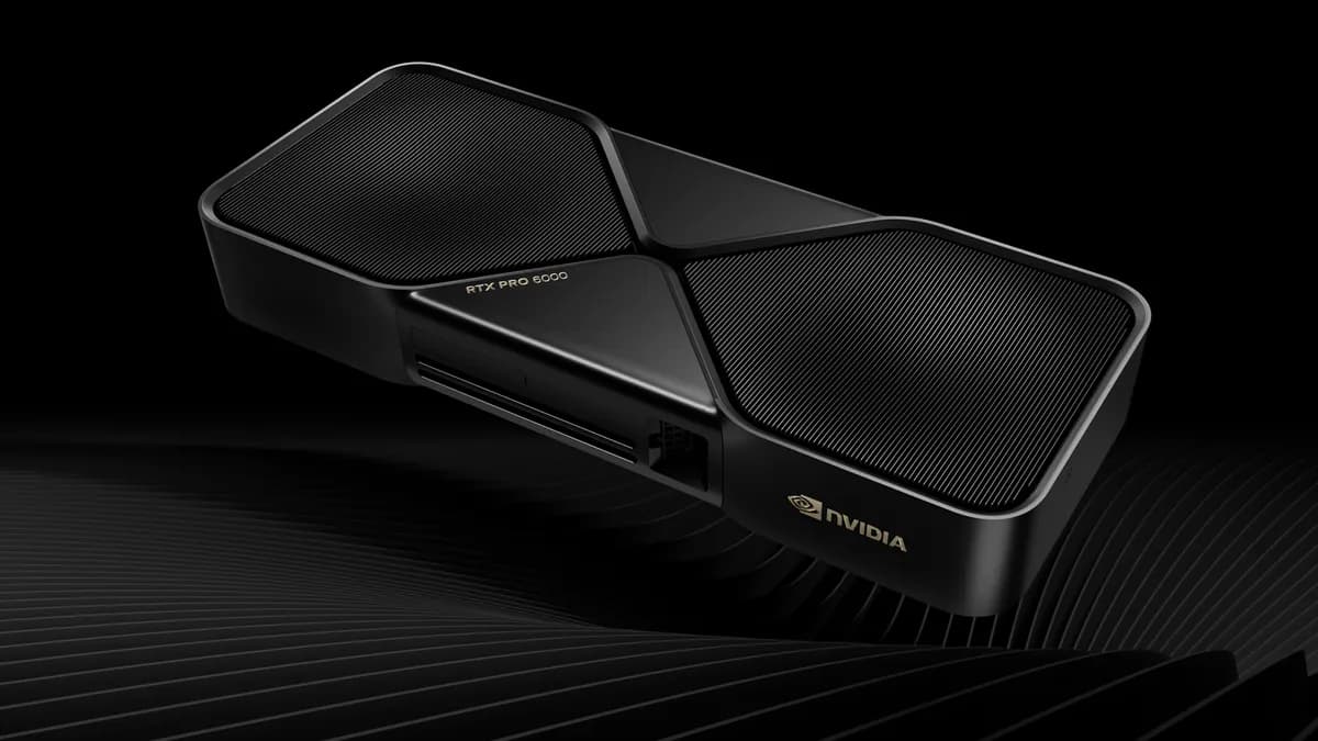NVIDIA RTX PRO 6000 Blackwell Workstation Edition: a black card with two fans that blow air through it